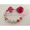 Attache tétine personnalisé coeur Fuchsia-en-bois