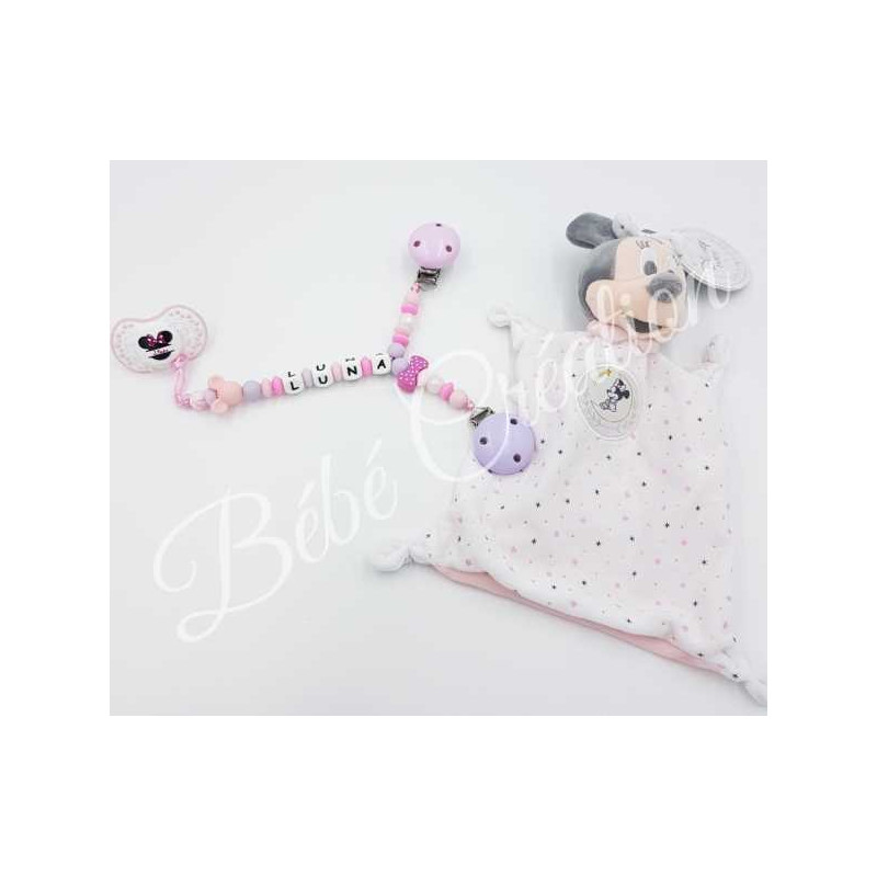 Attache doudou-personnalise-2 en 1 souris rose
