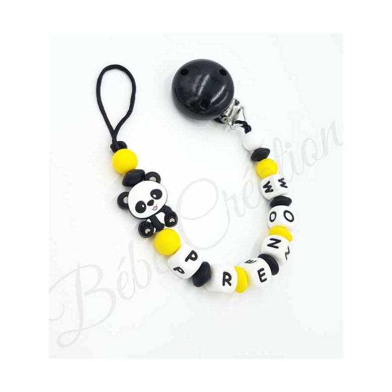 Attache tétine personnalisé Panda Jaune en silicone
