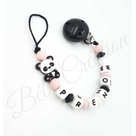 Attache tétine personnalisé Panda rose en silicone