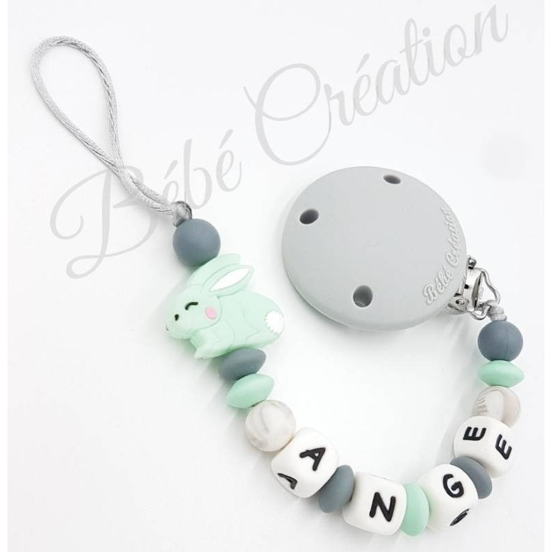 Accroche sucette Lapin Menthe en silicone