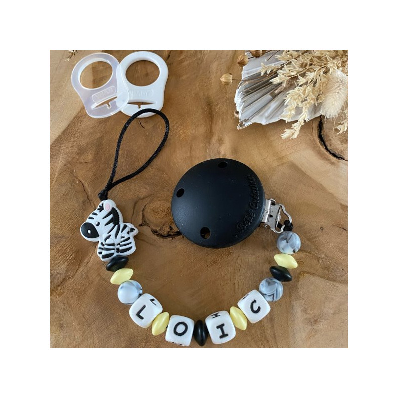 accroche sucette zèbre silicone jaune