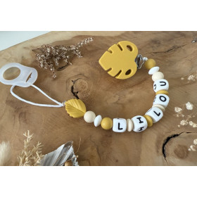 Attache tétine feuille moutarde en silicone