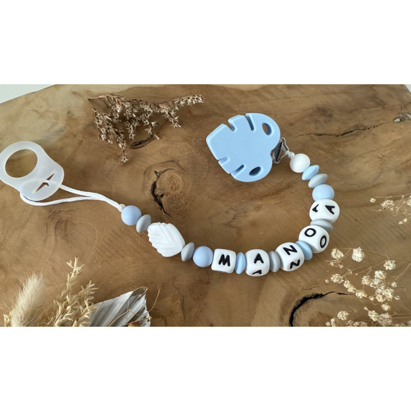 attache tétine silicone bleu