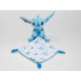 Doudous personnalisés-au prenom-Stitch bleu clair et motifs