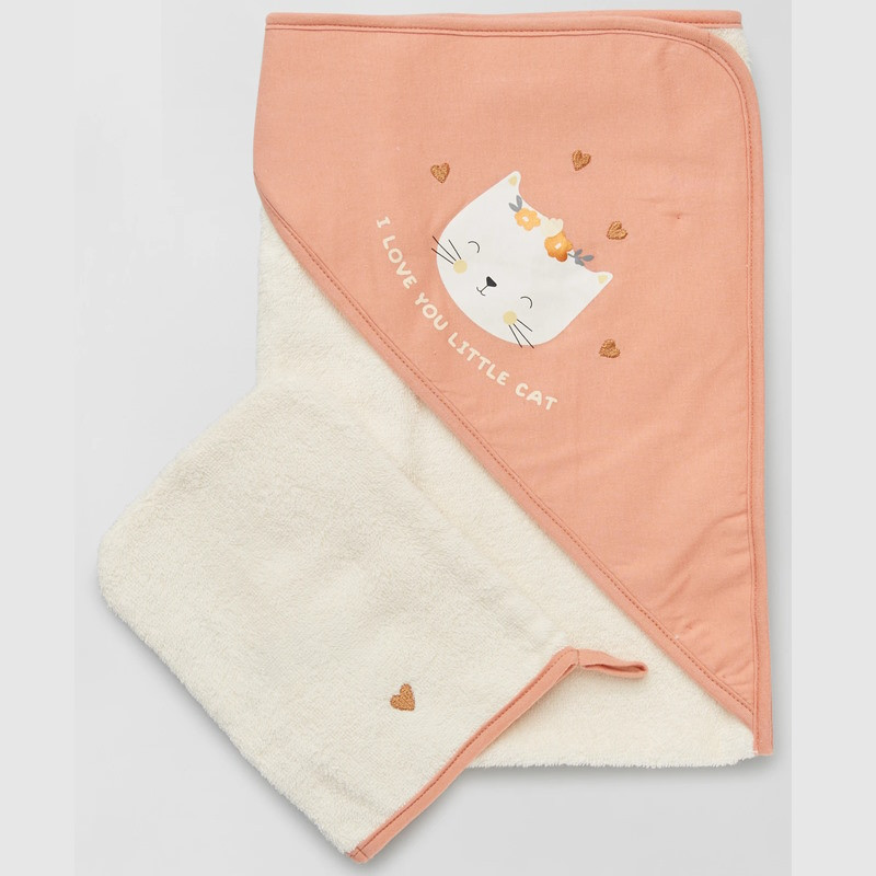 Cape de bain-au prenom-Cape de Bain personnalisée chat rose + gant