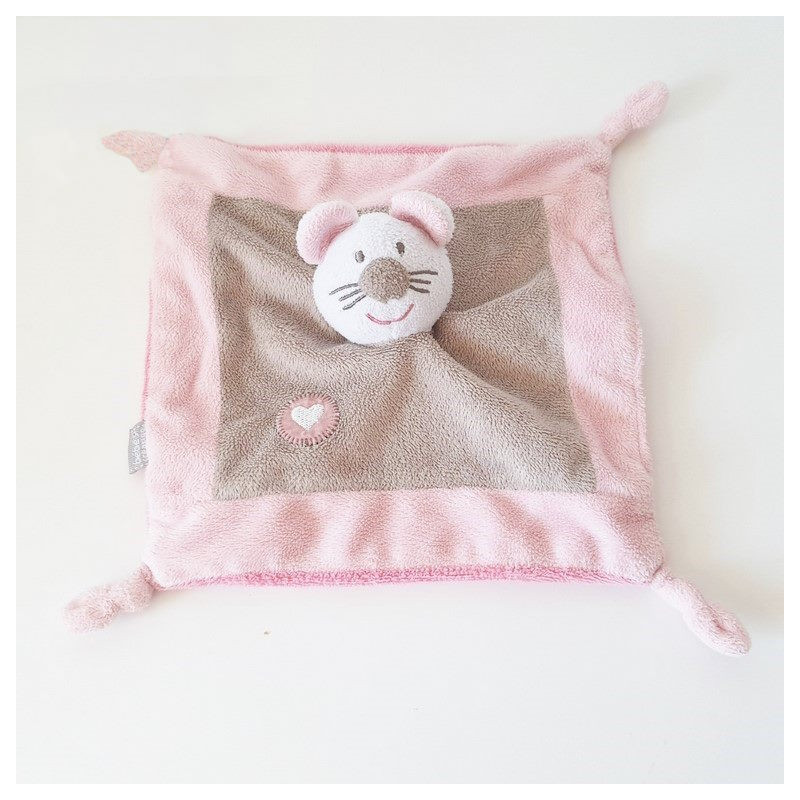 Doudous personnalisés-au prenom-Doudou plat souris Capucine rose
