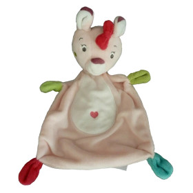 Doudous personnalisés-au prenom-Doudou plat Faon rose coloré